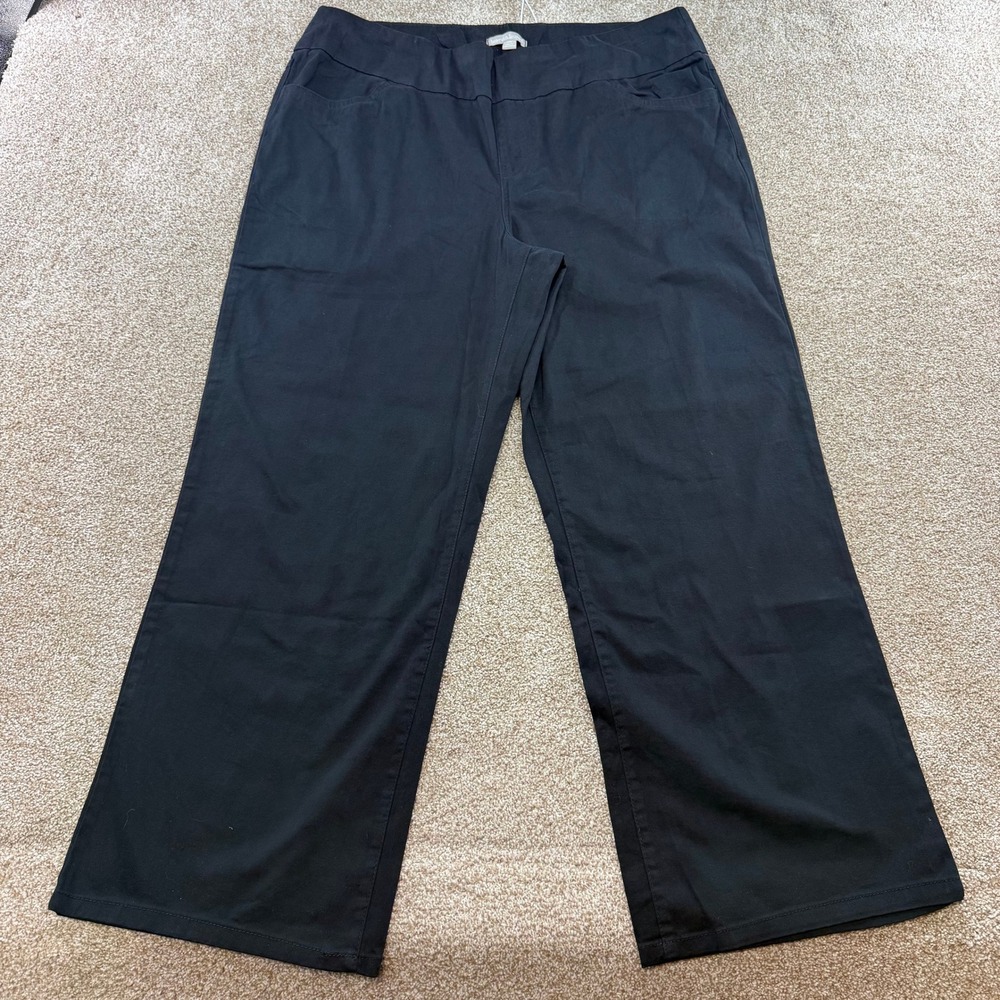 Woman Within Black Wide Leg Pull On Stretch Cotton Pants Plus 22W 22 Office Work